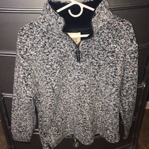 navy blue and white soft sherpa half zip